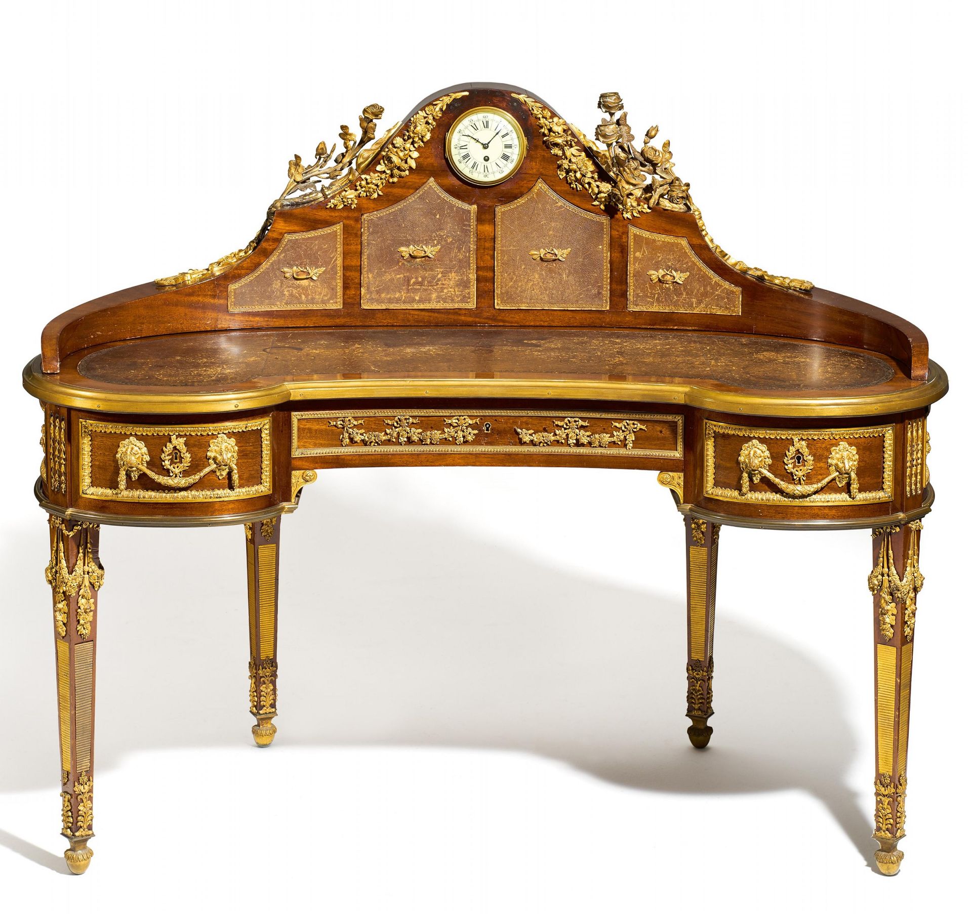 MAGNIFICENT MAHOGANY NAPOLÉON III BUREAU RONGNON WITH CLOCK. Paris. Date: Late 19th century.