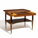 CLASSICISTICAL WRITING DESK MADE OF MAHOGANY ON SOFTWOOD AND LIME WOOD WITH CHERRY WOOD VENEER.