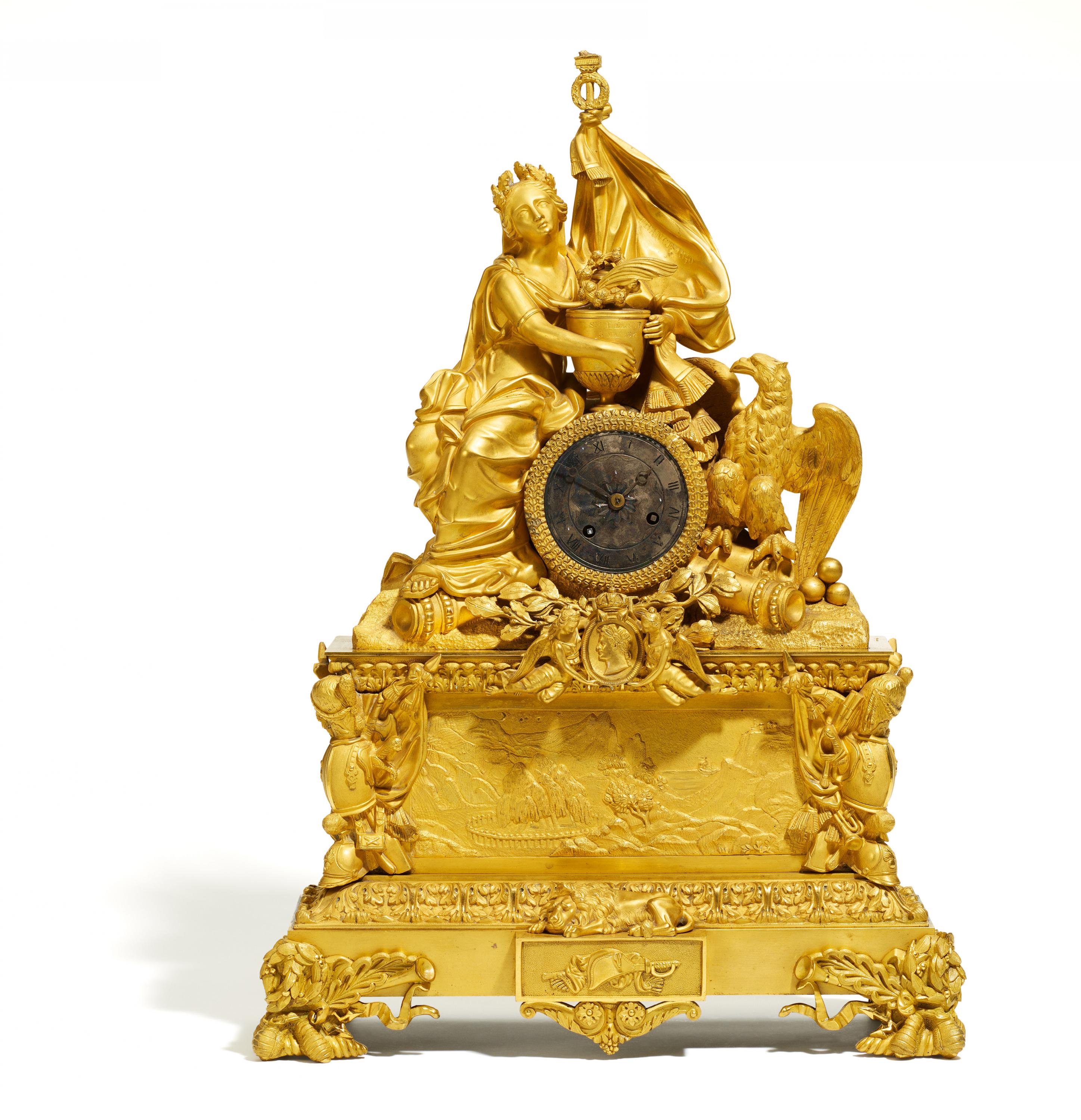 IMPORTANT GILT BRONZE PENDULUM CLOCK WITH BURIAL MONUMENT OF NAPOLÉON. Paris. Date: Dated 1840.