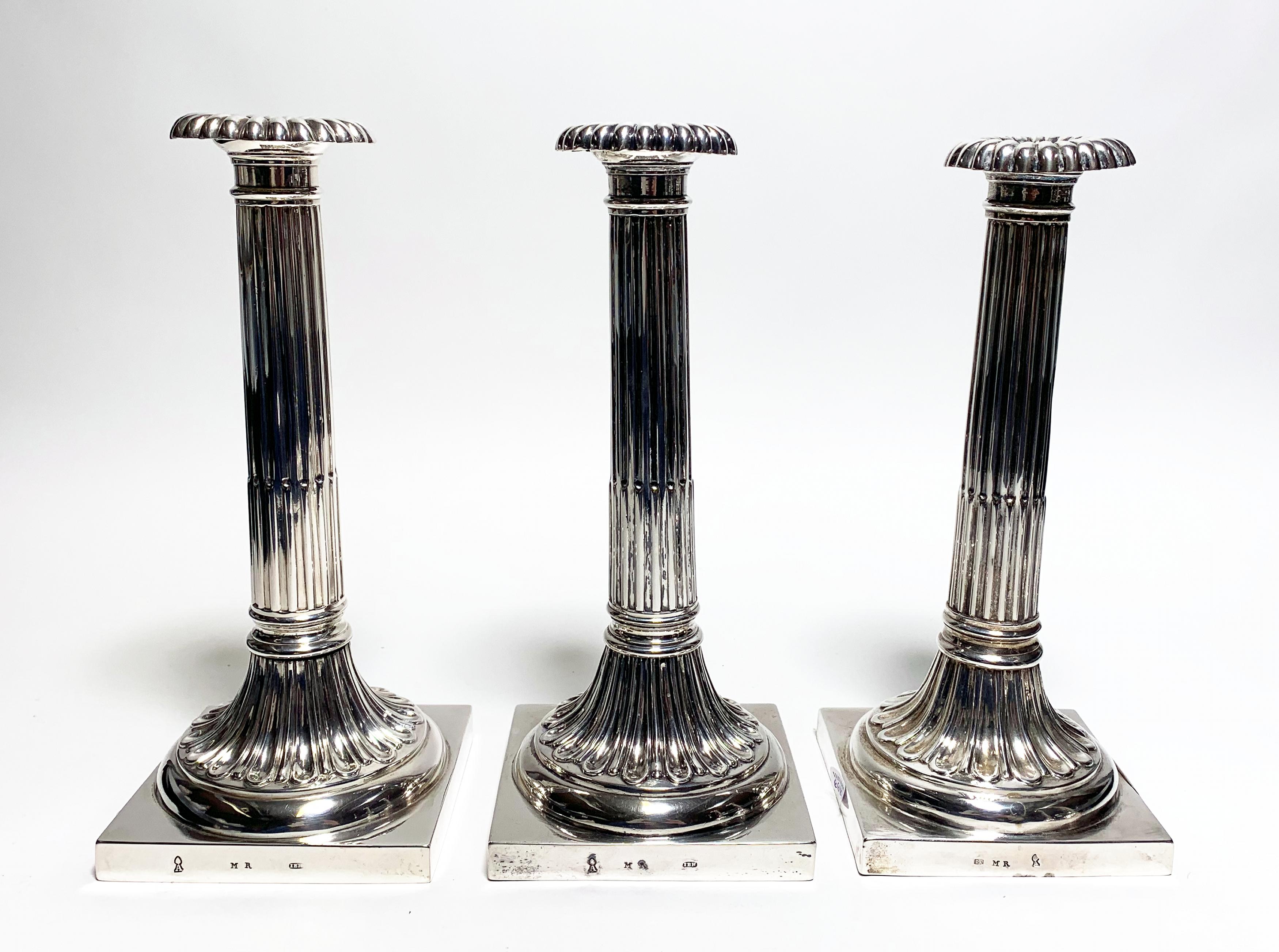 SIX MARVELOUS SILVER CANDLESTICKS WITH FLUTING DECOR. Augsburg. Date: 1781-1783. Maker/Designer: - Image 2 of 13