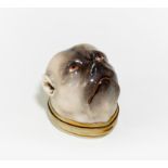 PORCELAIN SNUFF BOX IN THE SHAPE OF A PUG'S HEAD. Possibly Copenhagen. Date: 18th/19th century.