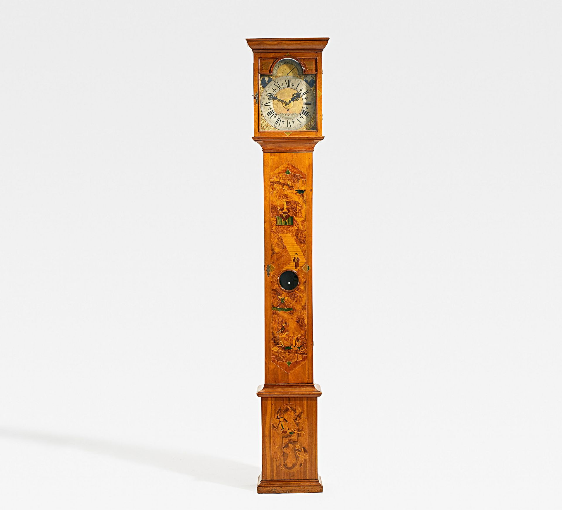 BAROQUE WALNUT WOOD LONGCASE CLOCK WITH ACORN WOOD INLAYS. Hechingen. Date: Around 1730-50. Maker/