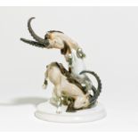 LARGE PORCELAIN GROUP 'FIGHTING CAPRICORNS'. Meissen. Date: 1924-1934. Maker/Designer: Model O.