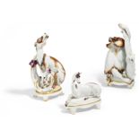 PORCELAIN FIGURINES OF THE BABOON, WOLF AND ROEBUCK FROM THE CENTREPIECE "REINECKE FUCHS".