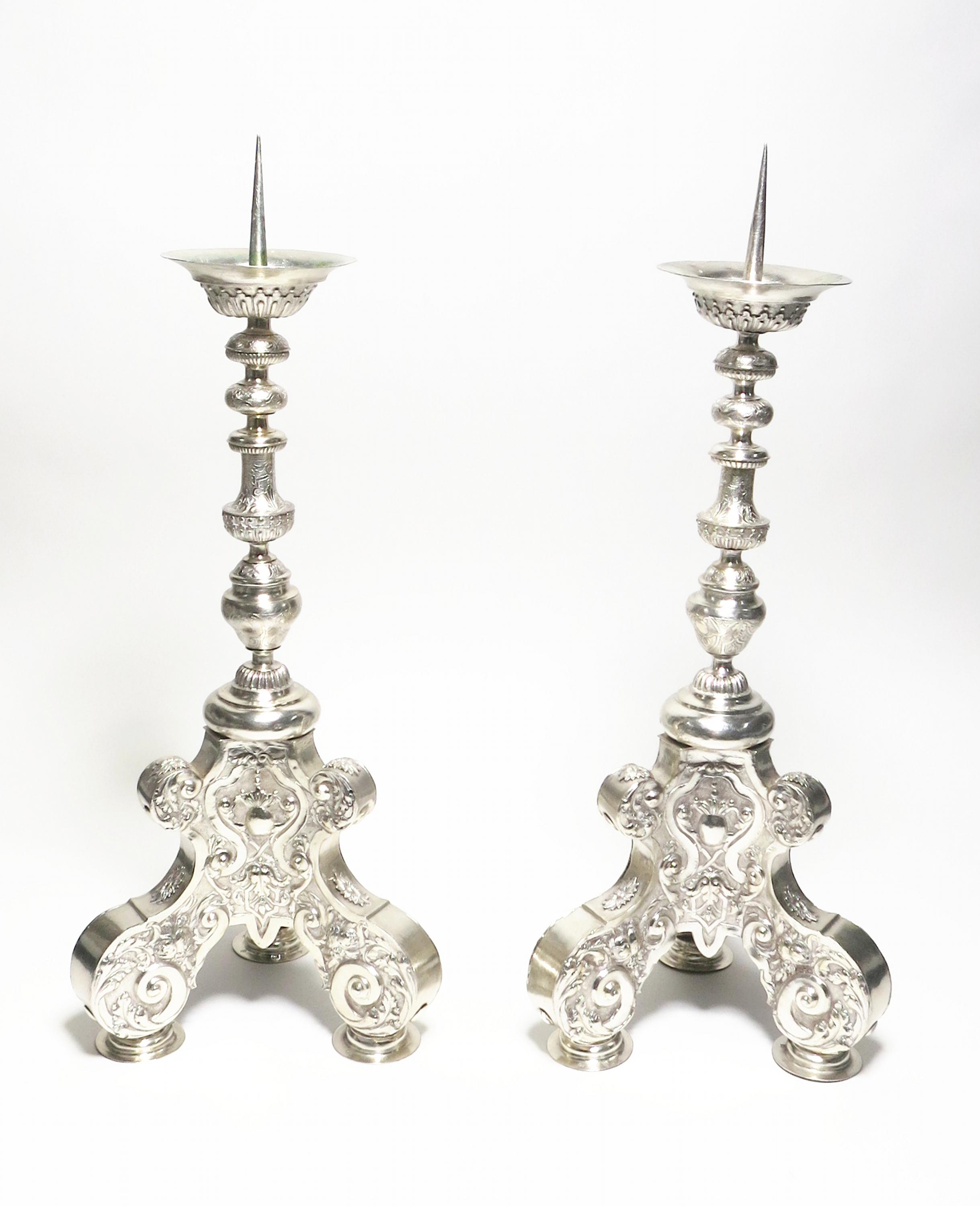 PAIR OF SILVER ALTAR CANDLESTICKS. Sopron (Ödenburg). Date: Around 1720. Maker/Designer: Henricus - Image 3 of 6