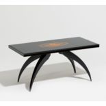 ART DÉCO SIDE TABLE LACQUERED WITH BLACK POLISH AND DECORATED WITH MOTHER-OF-PEARL AND FINE WOOD