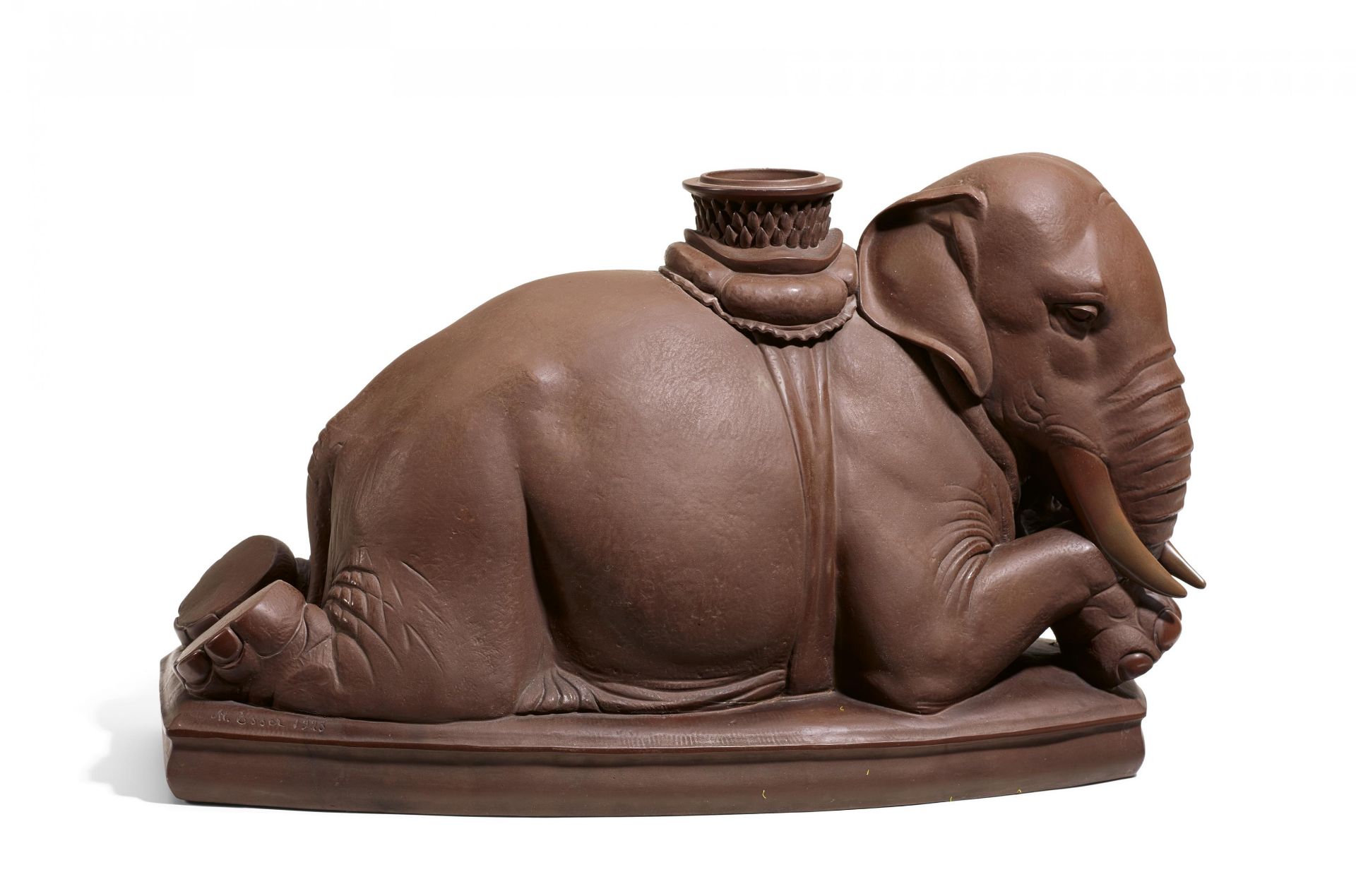 BÖTTGER STONEWARE FIGURINE OF A RESTING ELEPHANT. Meissen. Date: 1924-34. Maker/Designer: Model