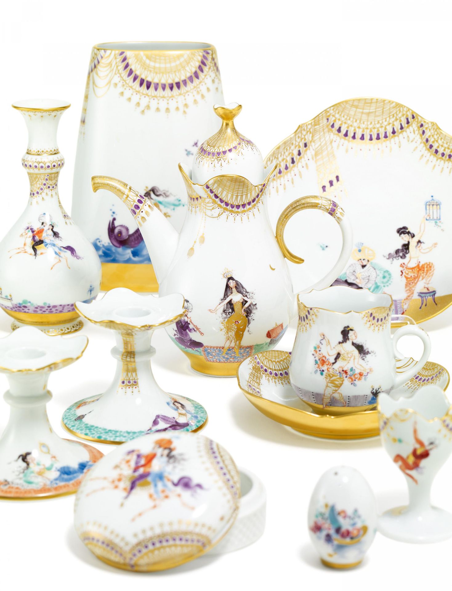 36 PIECES FROM A PORCELAIN SERVICE "ARABIAN NIGHTS". Meissen. Maker/Designer: Model L. Zepner, decor