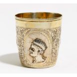 PARTIALLY GILT SILVER BEAKER WITH PORTRAITS OF RULERS. Moscow. Date: Presumably 1743. Maker/