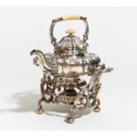 LARGE SILVER KETTLE ON WARMER WITH BONE HANDLE AND KNOB. Germany. Date: Around 1850. Maker/Designer: