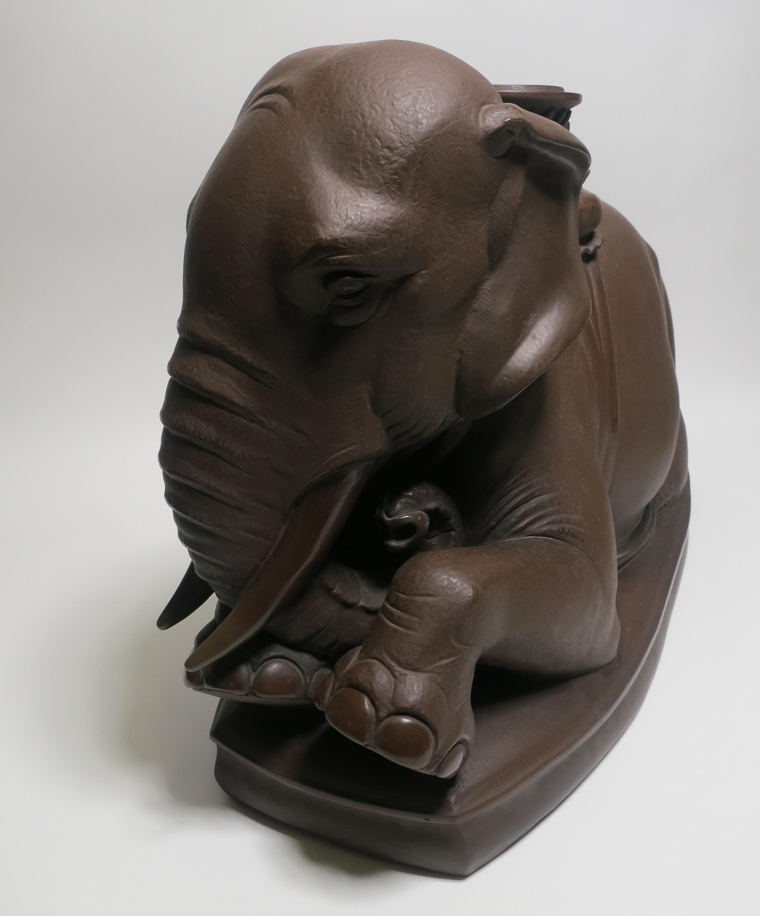 BÖTTGER STONEWARE FIGURINE OF A RESTING ELEPHANT. Meissen. Date: 1924-34. Maker/Designer: Model - Image 5 of 12