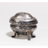 FOOTED, PARTIALLY GILT SILVER SUGAR BOWL WITH FESTOONS AND FLOWER DECOR. Czechoslovakia. Date: