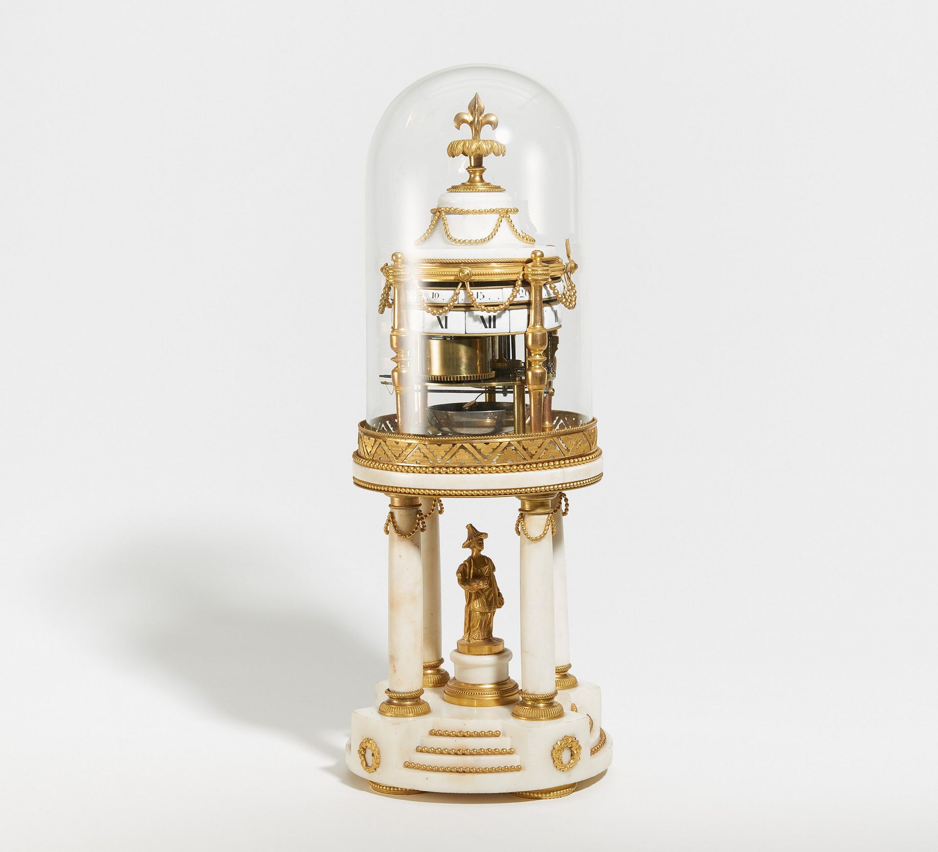 LOUIS XVI PENDULUM CLOCK, SO CALLED "CIRCLE TOURNANT", MADE OF WHITE MARBLE, ENAMEL AND GILT - Bild 4 aus 6