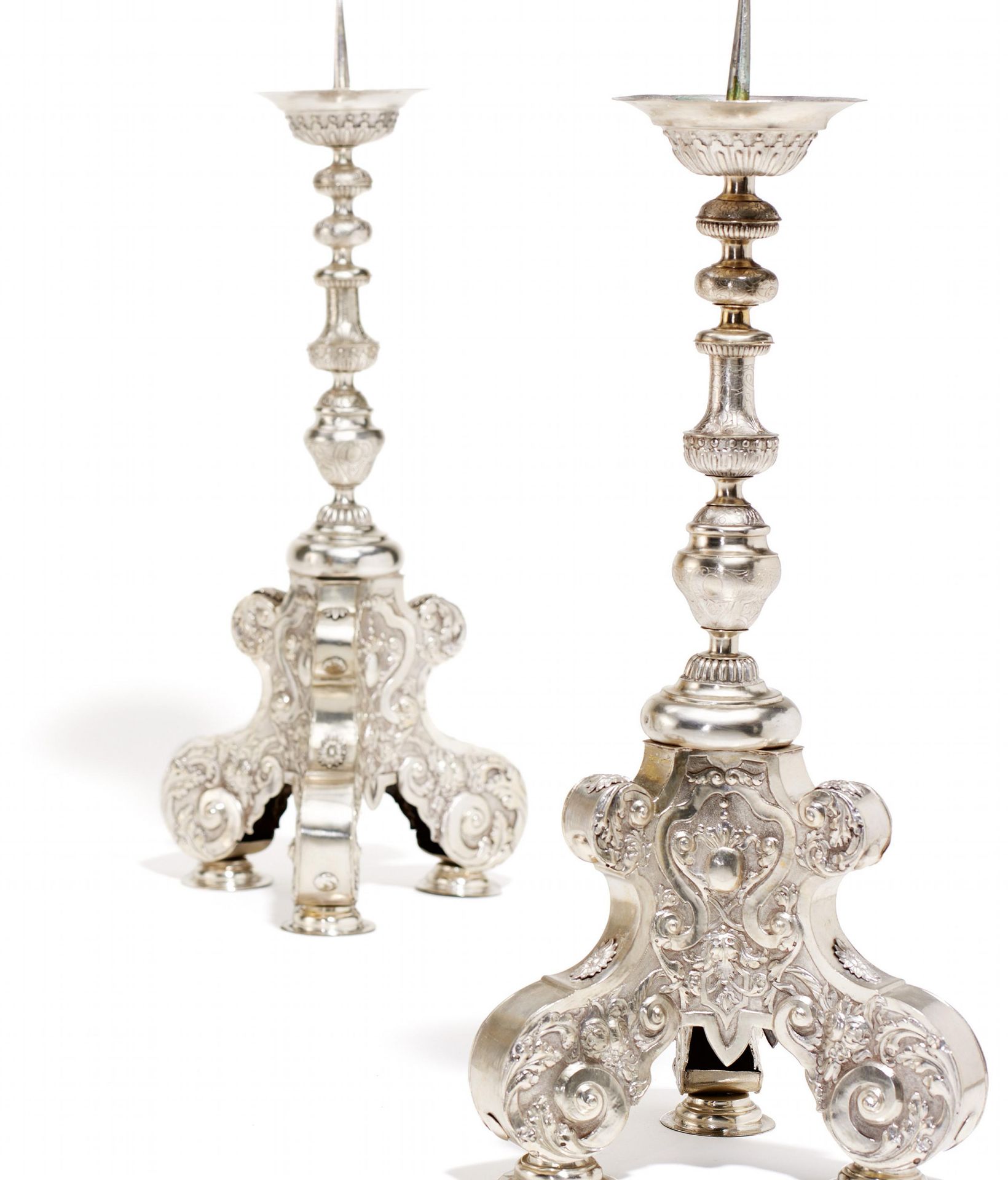 PAIR OF SILVER ALTAR CANDLESTICKS. Sopron (Ödenburg). Date: Around 1720. Maker/Designer: Henricus