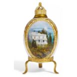 PORCELAIN EASTER EGG FLACON WITH DEPICTION OF THE "ACHILLEION" ON CORFU. KPM. BerlinDate: 19th