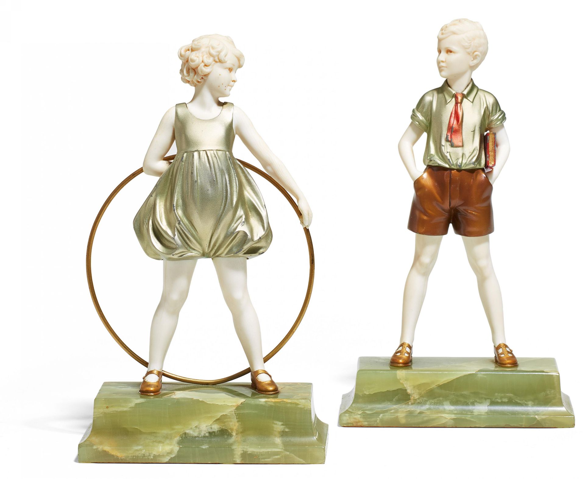 BRONZE AND IVORY FIGURINES OF "SONNY BOY" AND "HOOP GIRL" ON ONYX BASE. Preiss, Ferdinand. 1892 - Bild 2 aus 3