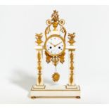 WHITE MARBLE AND GILT BRONZE PORTAL PENDULUM CLOCK STYLE LOUIS XVI. Paris. Date: Around 1820.