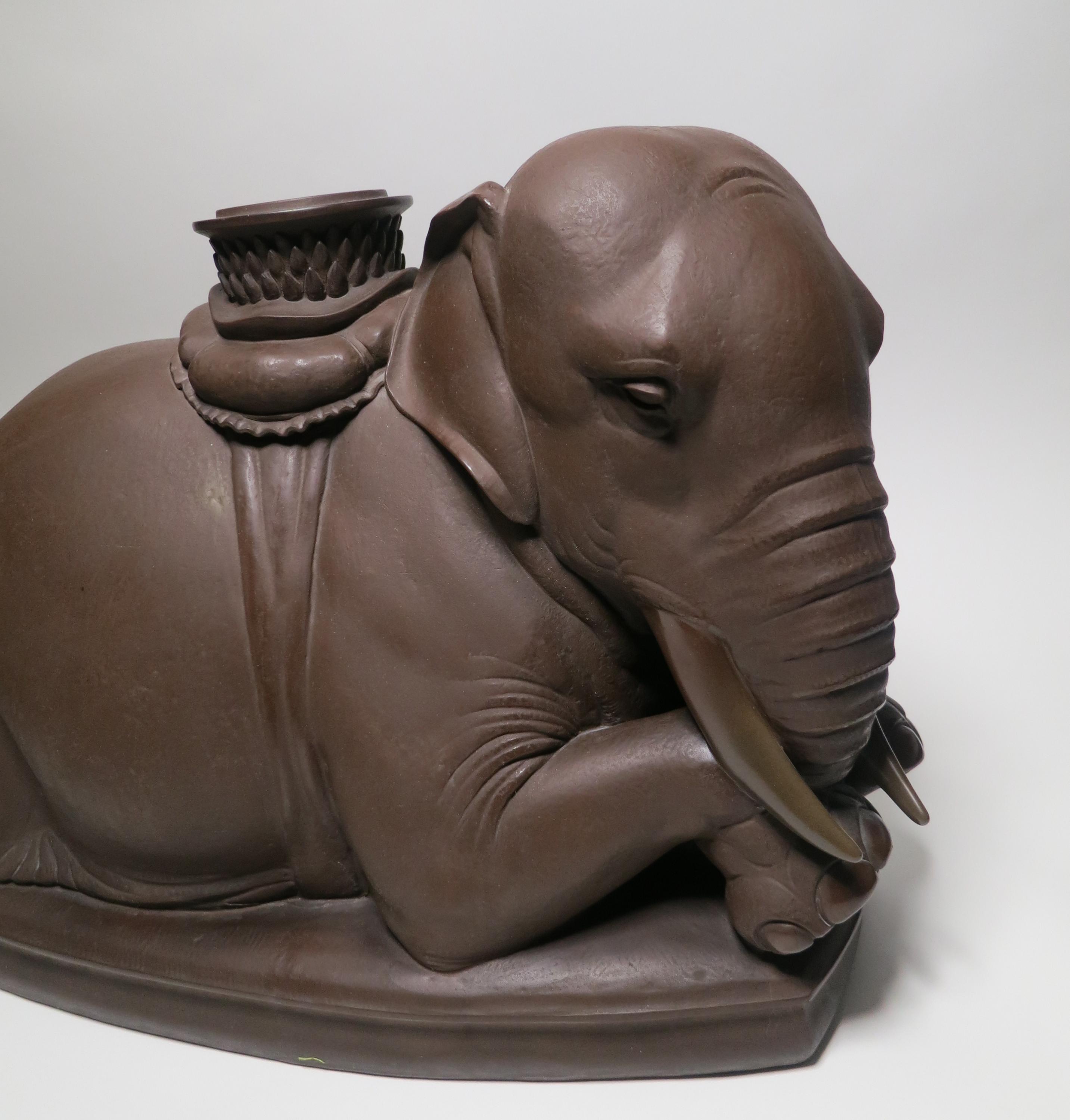 BÖTTGER STONEWARE FIGURINE OF A RESTING ELEPHANT. Meissen. Date: 1924-34. Maker/Designer: Model - Image 4 of 12