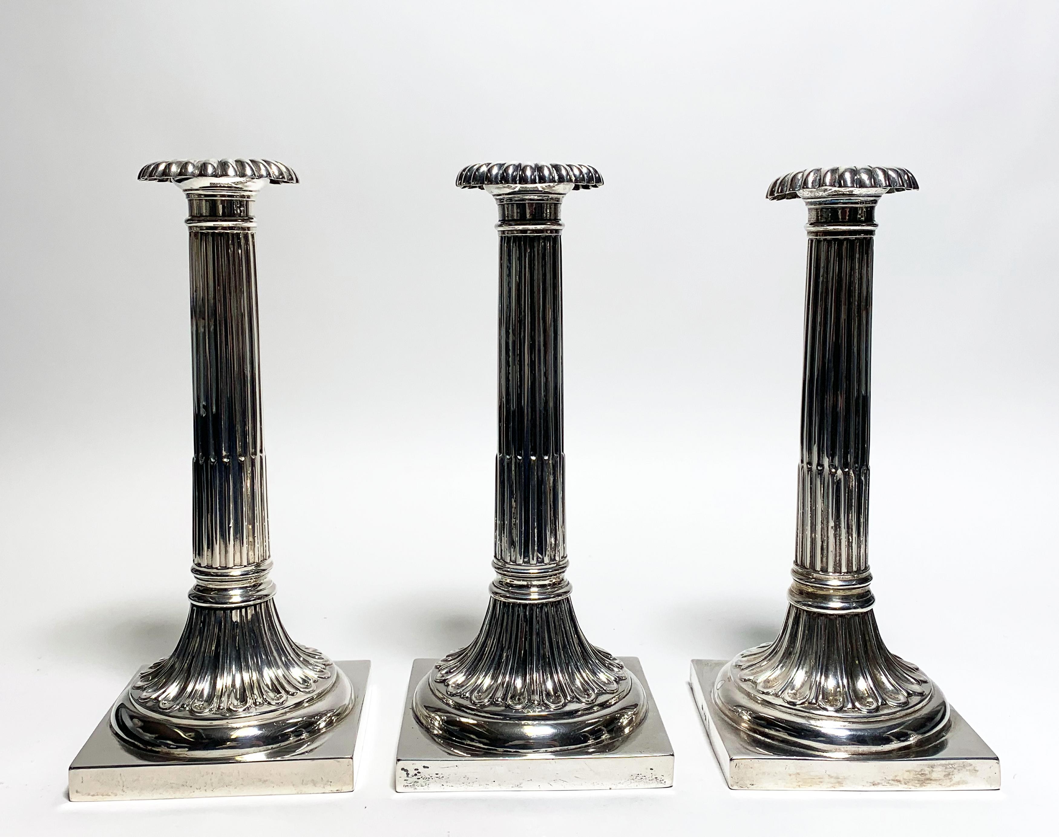 SIX MARVELOUS SILVER CANDLESTICKS WITH FLUTING DECOR. Augsburg. Date: 1781-1783. Maker/Designer: - Image 3 of 13