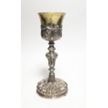 SILVER CHALICE WITH GILT BOWL AND ROCAILLE DECOR. Presumably Italy. Date: 18th century. Technique: