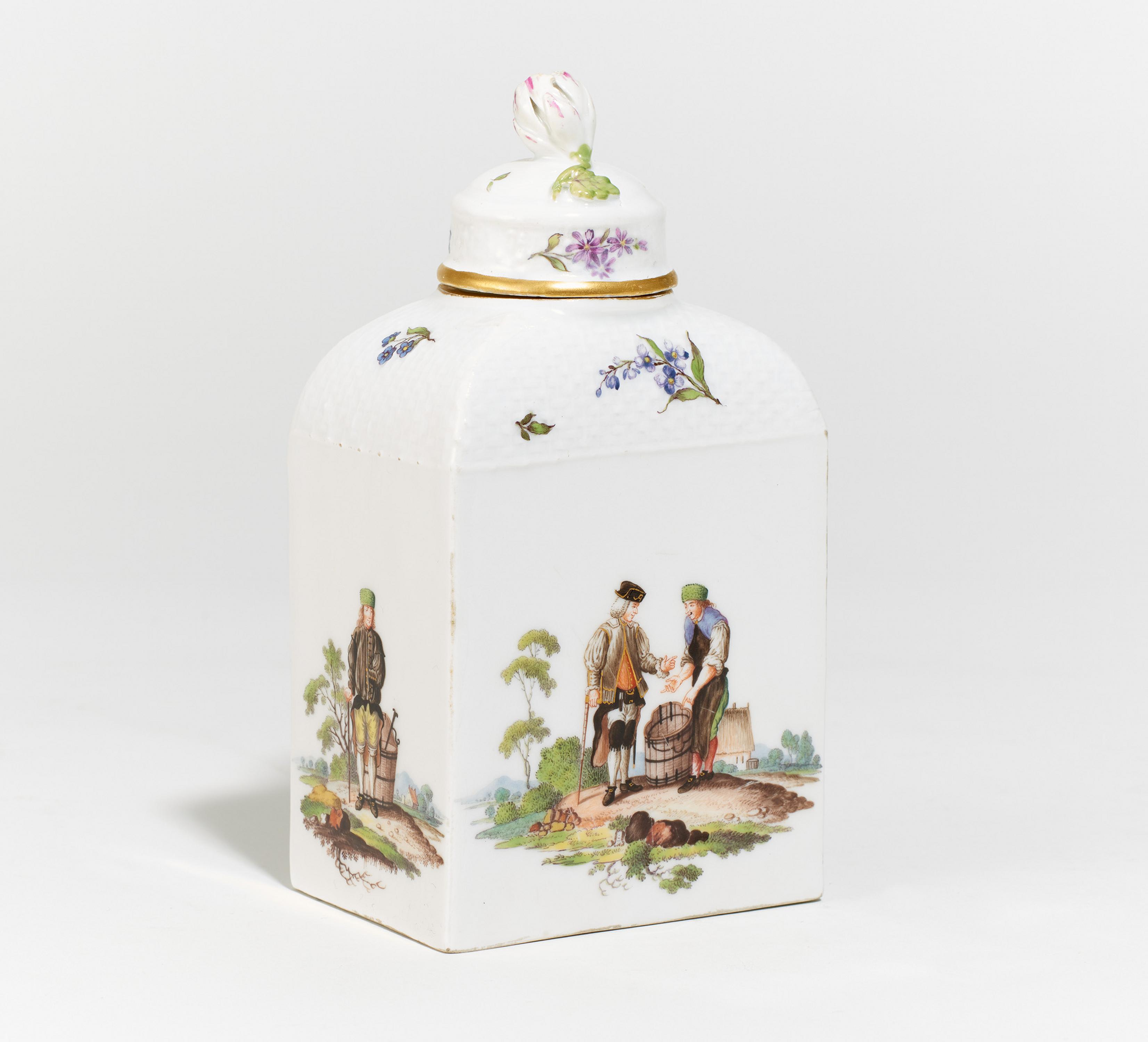 PORCELAIN TEA CADDY DEPICTING MINING SUBJECTS. Presumably Meissen. Date: 19th century. Technique: - Image 2 of 3