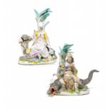 PORCELAIN FIGURES AS ALLEGORIES OF "ASIA" AND "AMERICA". Meissen. Date: 18th century. Maker/