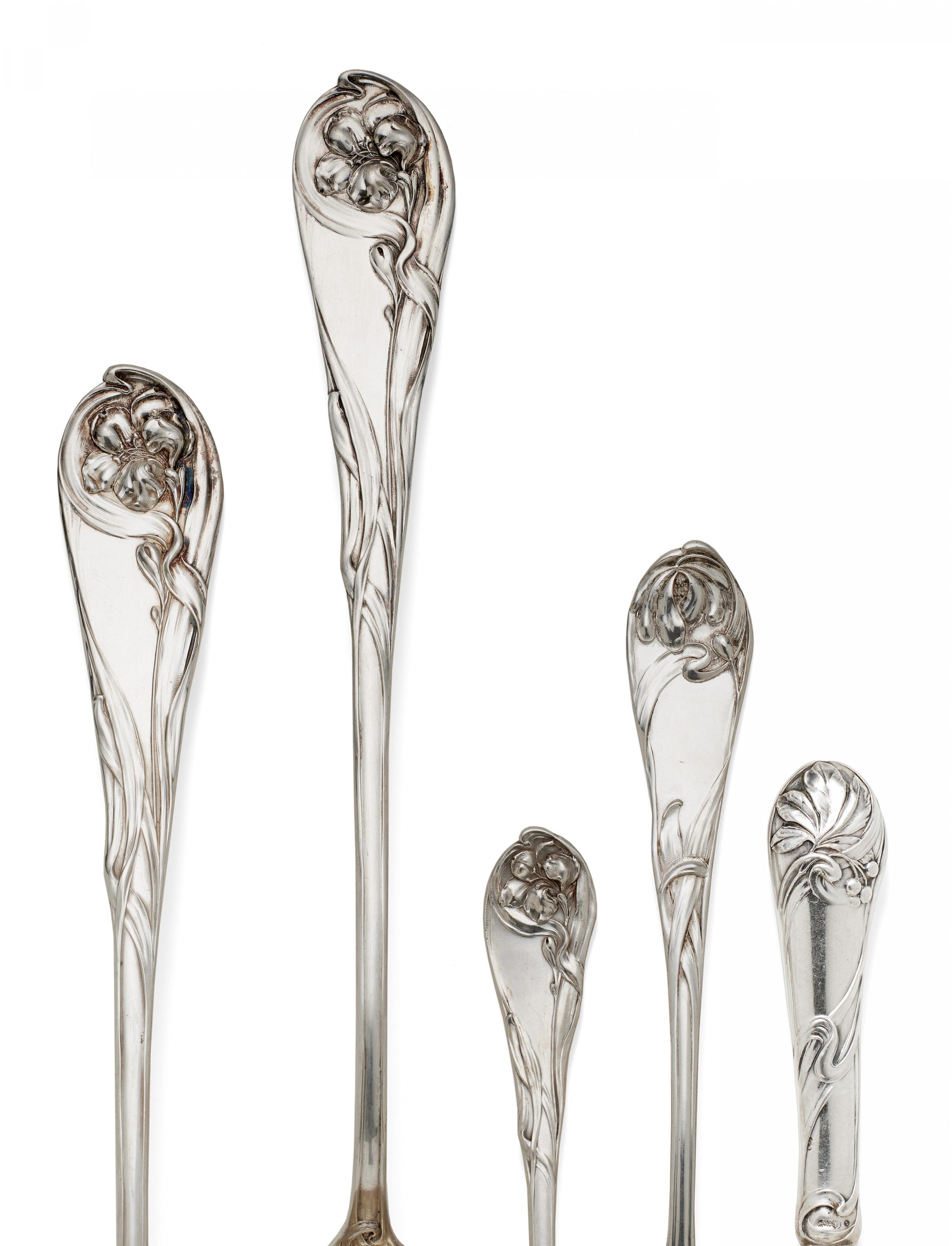 LARGE SET OF ART NOUVEAU SILVERWARE "IRIS". Heilbronn. Maker/Designer: Bruckmann & Sons. GROßES - Image 2 of 4