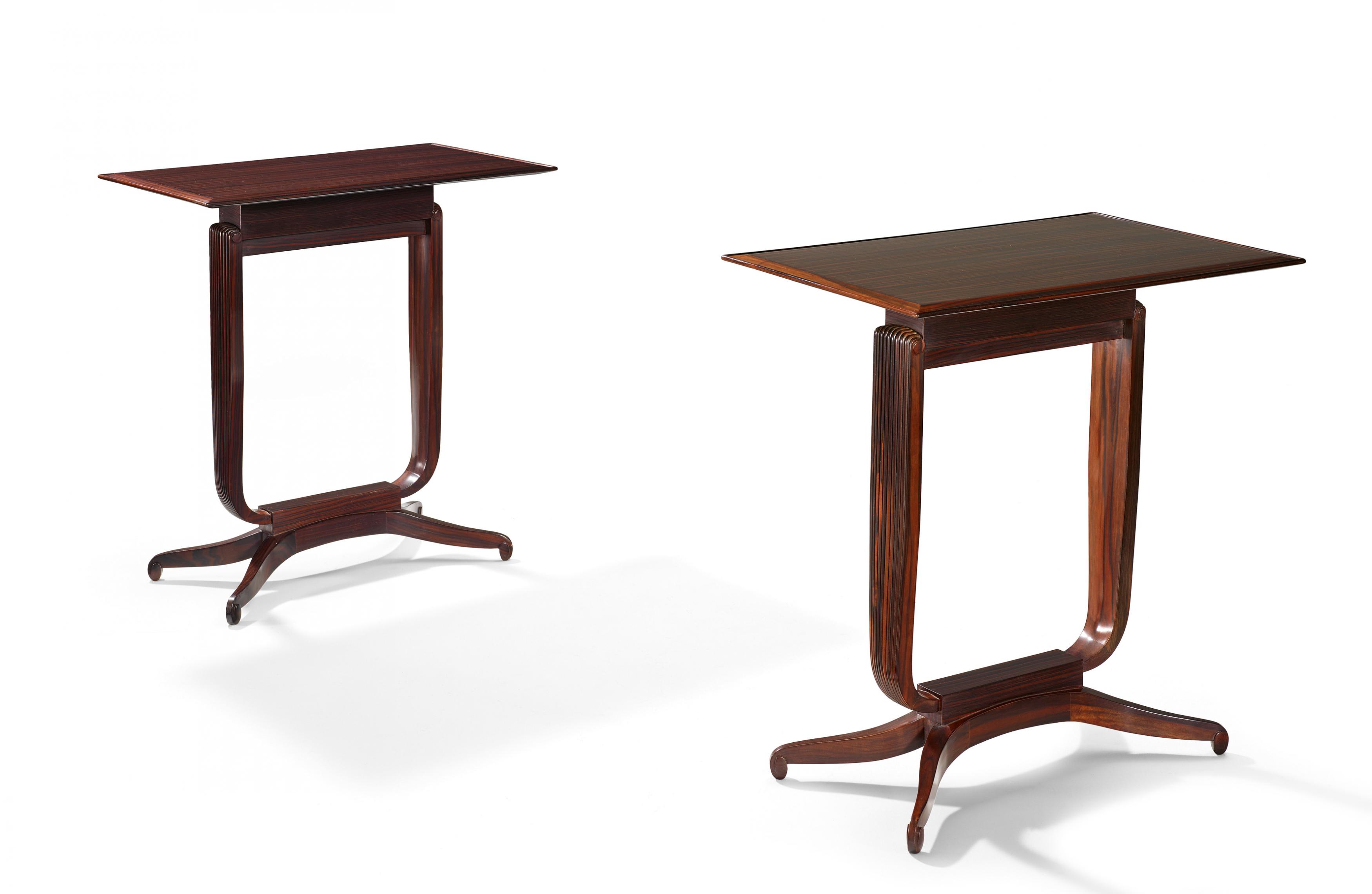 PAIR OF MACASSAR EBONY ART NOUVEAU SIDE TABLES OF MUSEUM-LIKE QUALITY, BLOCH MODEL. Ruhlmann,