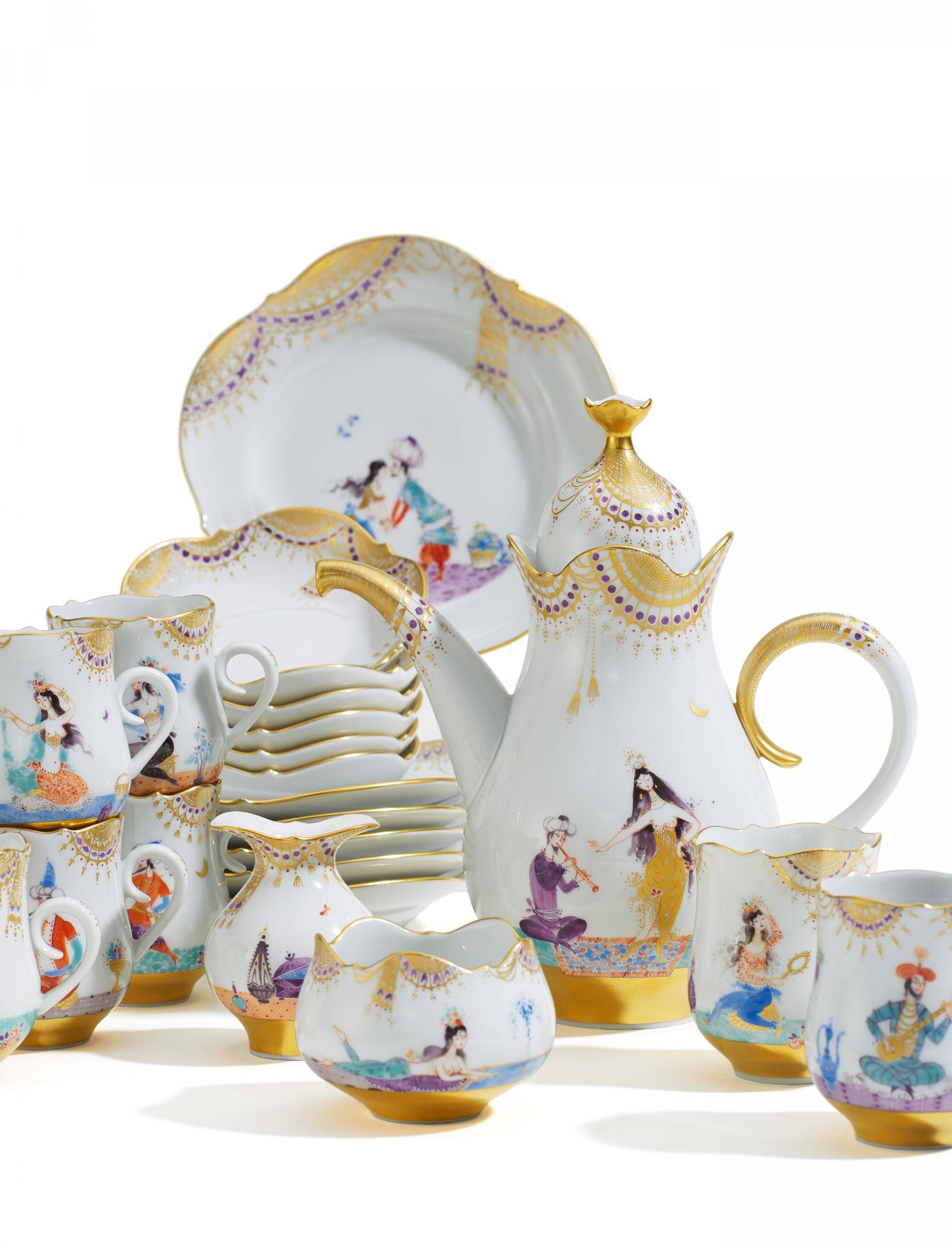 PORCELAIN MOCHA SET "ARABIAN NIGHTS" FOR SIX PERSONS. Meissen. Maker/Designer: Model L. Zepner,