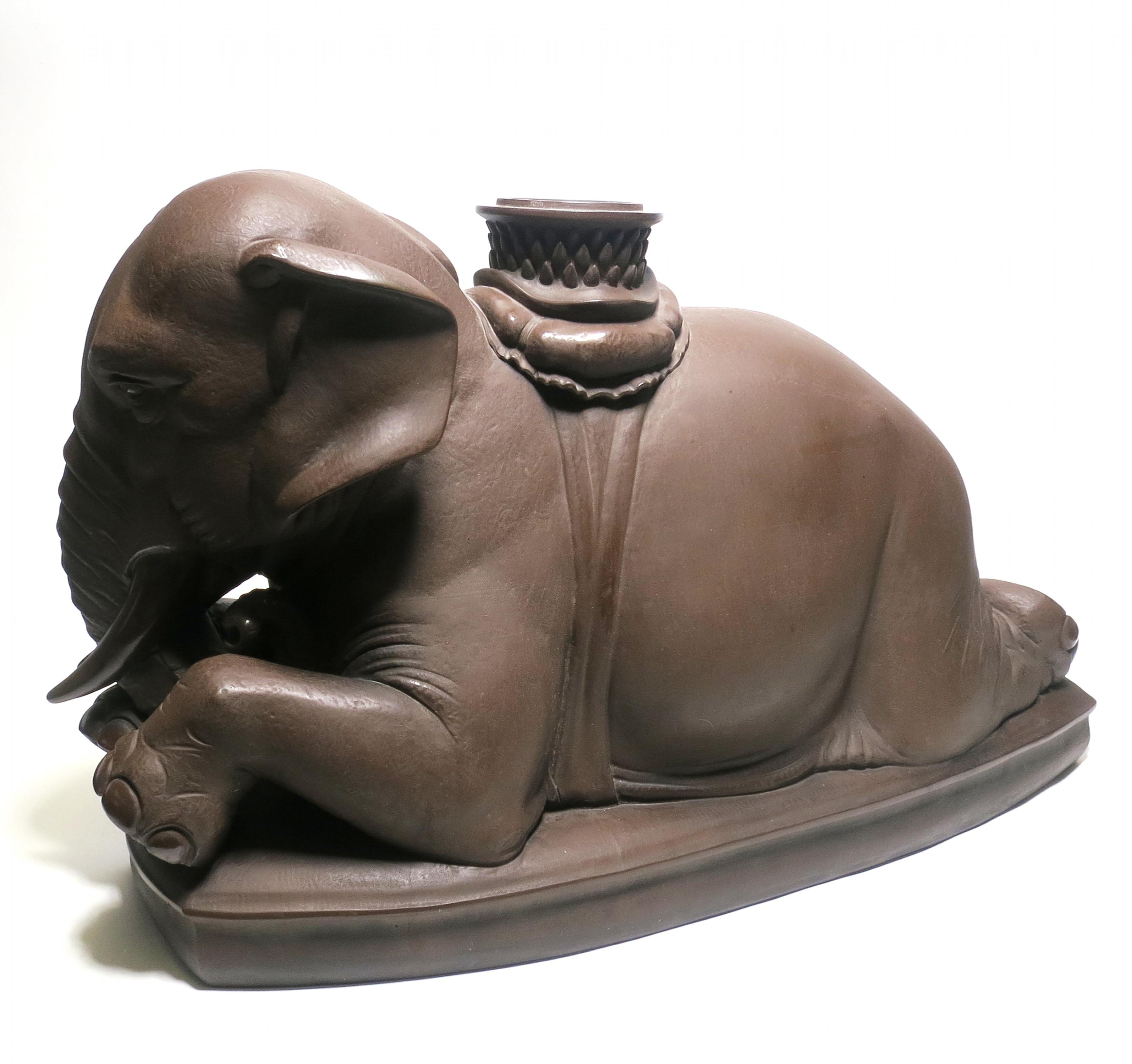 BÖTTGER STONEWARE FIGURINE OF A RESTING ELEPHANT. Meissen. Date: 1924-34. Maker/Designer: Model - Image 3 of 12