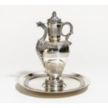 SILVER EWER WITH DRAGON DECOR AND BASIN. Alessandria. Date: 20th century. Technique: Silver.