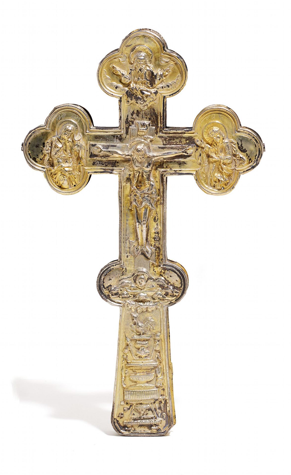 GILT SILVER RELIC CROSS. Moscow. Date: 1788. Technique: Gilt silver. Description: Central Christ