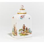 PORCELAIN TEA CADDY DEPICTING MINING SUBJECTS. Presumably Meissen. Date: 19th century. Technique: