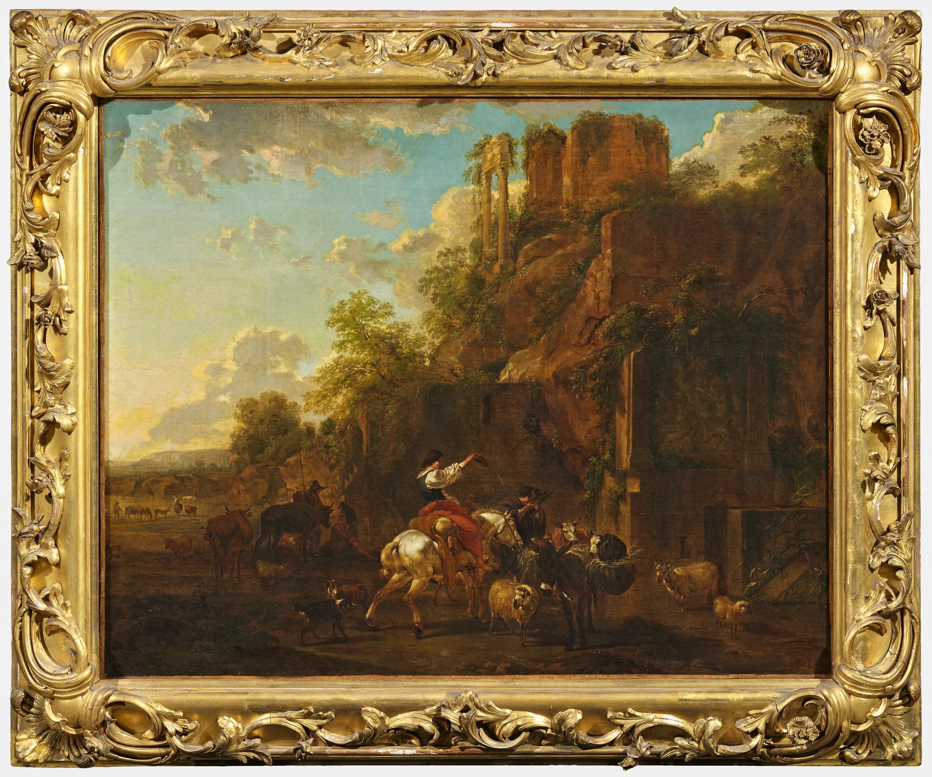 DUTCH MASTER17th / 18th C.Title: Italian Shepherds with their Animals in front of Old Ruins. - Bild 2 aus 4