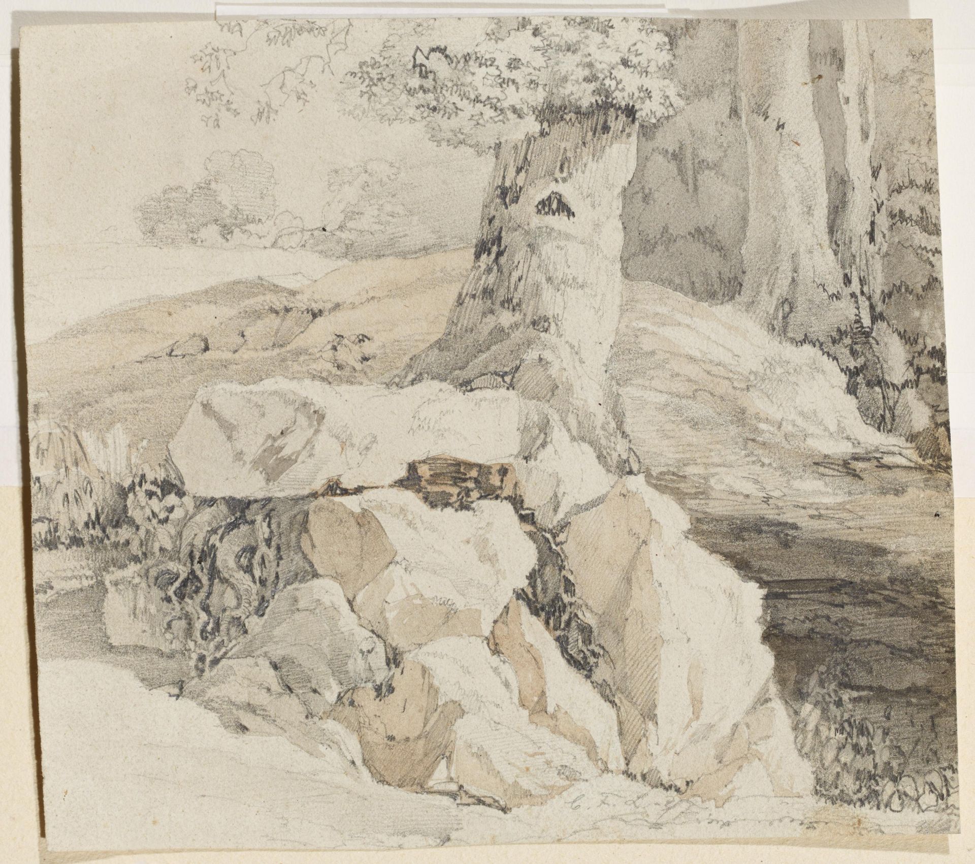 LESSING, KARL-FRIEDRICH1808 Wroclaw - 1880 KarlsruheTitle: Forest Landscape with Rocks. Study. - Image 2 of 3