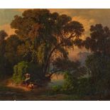 FREY, JOHANN JAKOB1813 Basel - 1865 FrascatiTitle: By the Nemisee. View trough the trees onto the