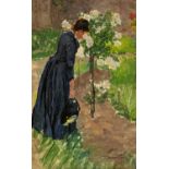 KALLMORGEN, FRIEDRICH1856 Altona - 1924 GrötzingenTitle: The Wife of the Artist in the Garden by a