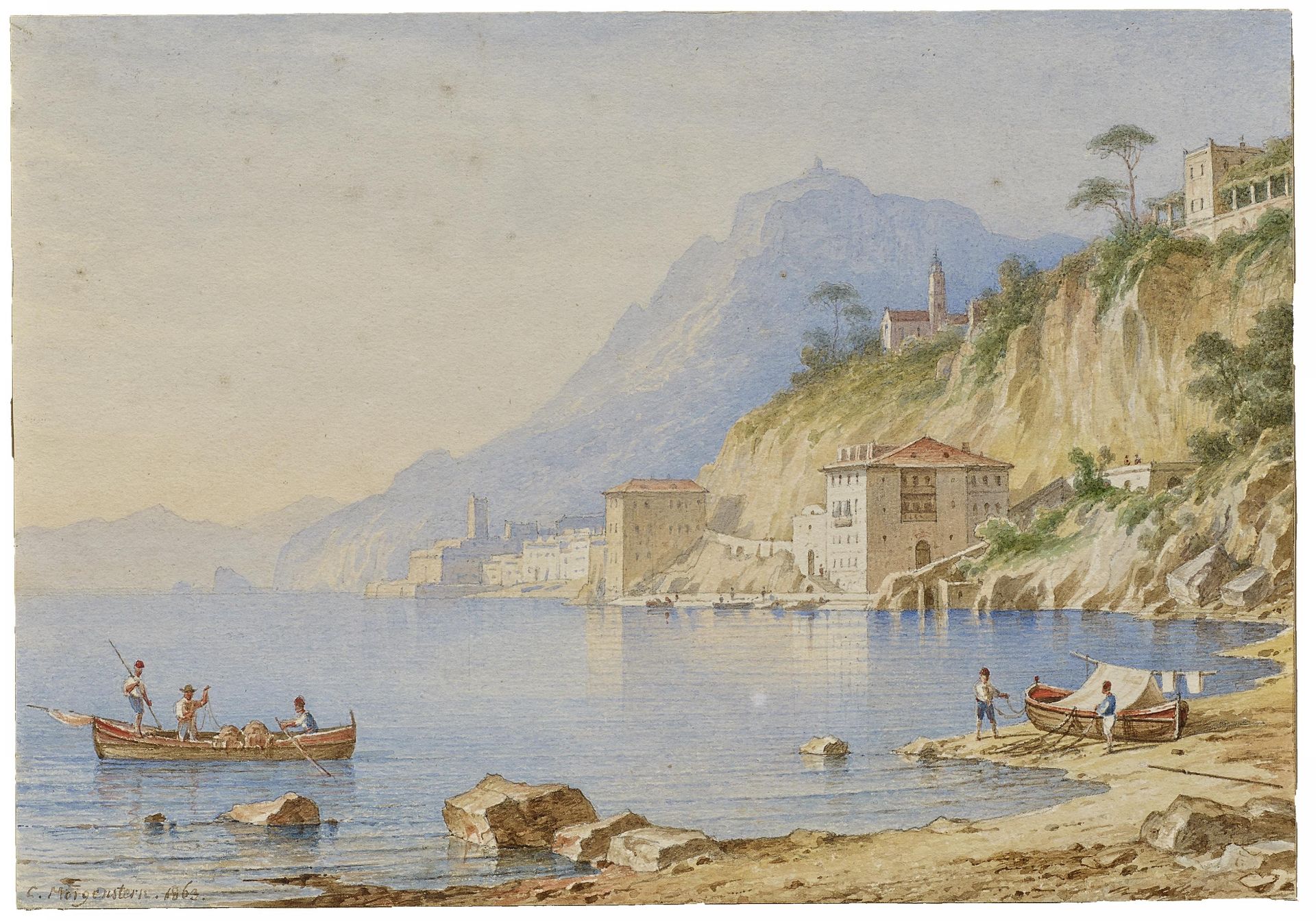 MORGENSTERN, CARLFrankfurt/Main 1811 - 1893Title: View of Villafranca near Nice. Technique: