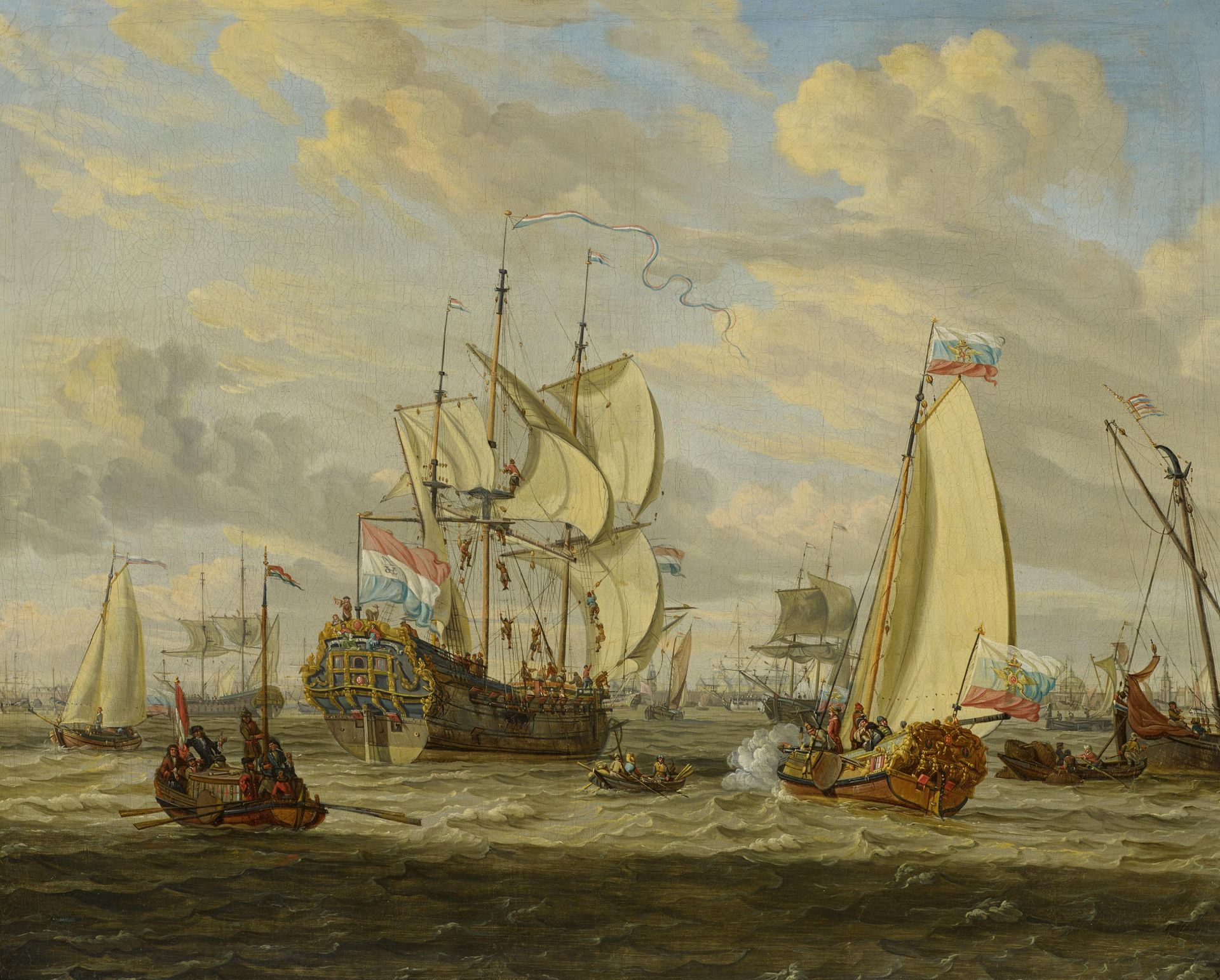 STORCK, ABRAHAM JANSZAmsterdam 1635 - 1710Title: Tsar Peter the Great Visits the Frigate 'Peter