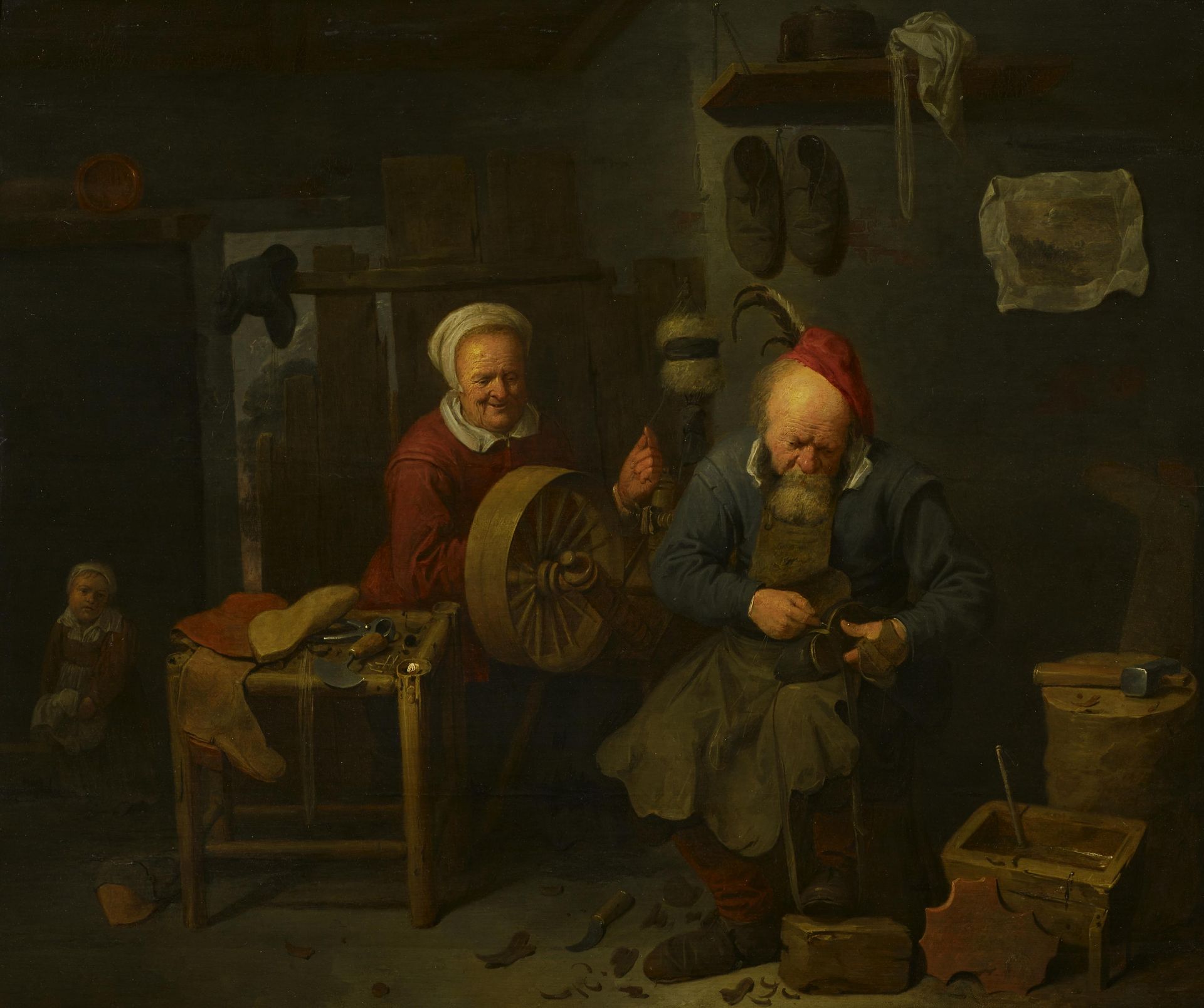 RYCKAERT, DAVID IIIAntwerp before 1612 - 1661Title: In the Cobbler's Workshop. Technique: Oil on