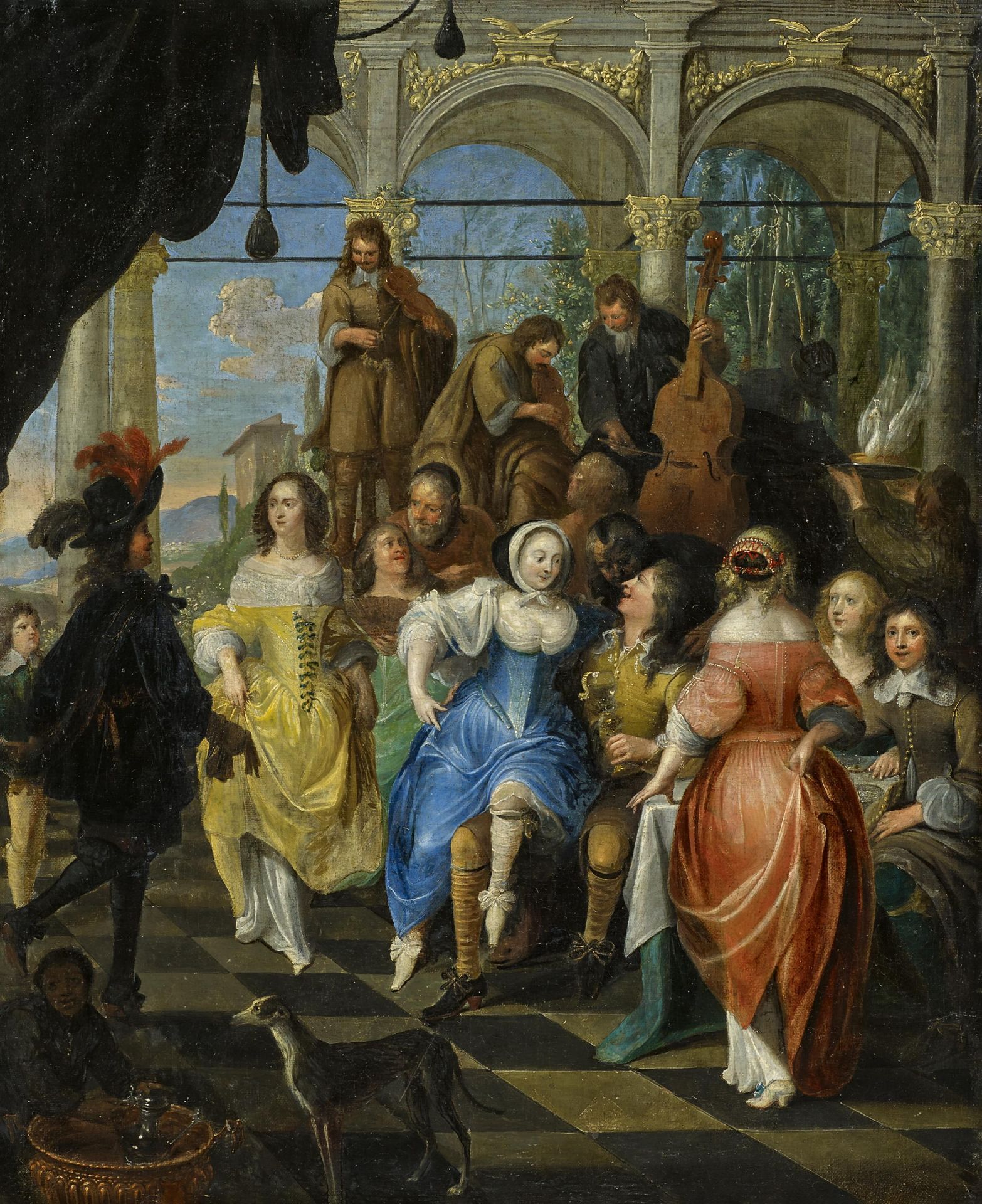 JANSSENS, HIERONYMUSAntwerp 1624 - 1693Title: Celebration with Musicians in an Open Palace