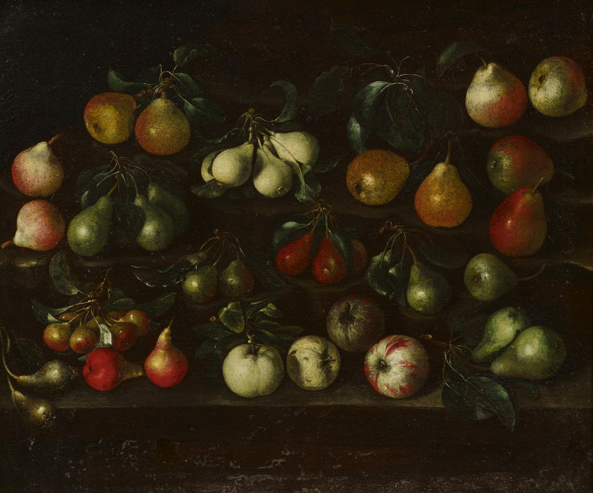 ITALIAN MASTER17th C.Title: Still Life with Apples, Pears and Figs. Technique: Oil on canvas.