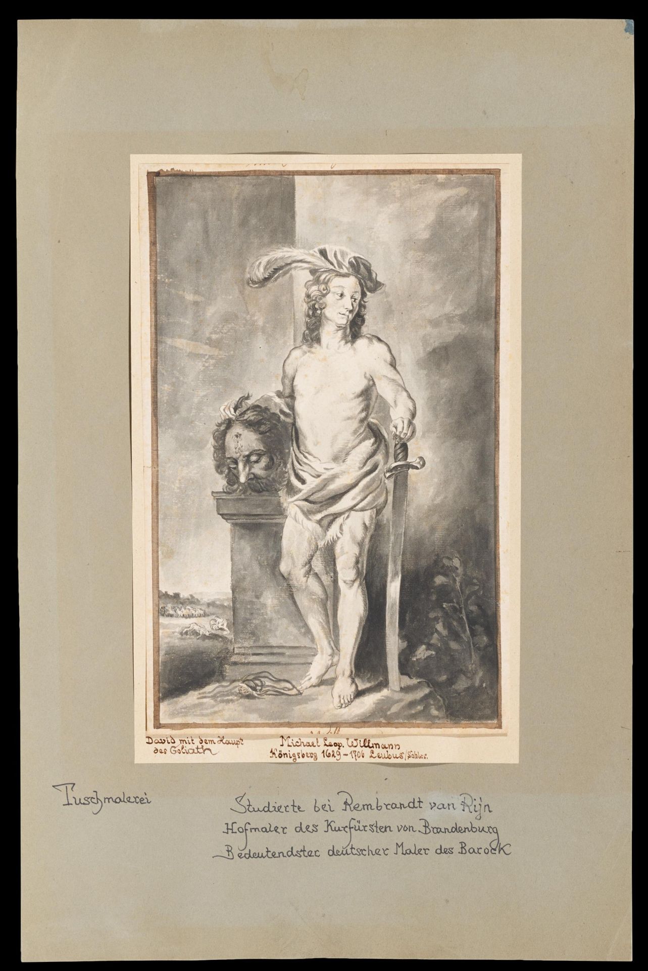 WILLMANN, MICHAEL1630 Königsberg - 1706 LeubusTitle: David with the Head of Goliath. Technique: Pen, - Bild 2 aus 2