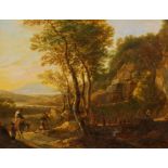 DUTCH MASTER17th / 18th C.Title: Italian River Scenery with Donkey Riders by a Stream. Technique: