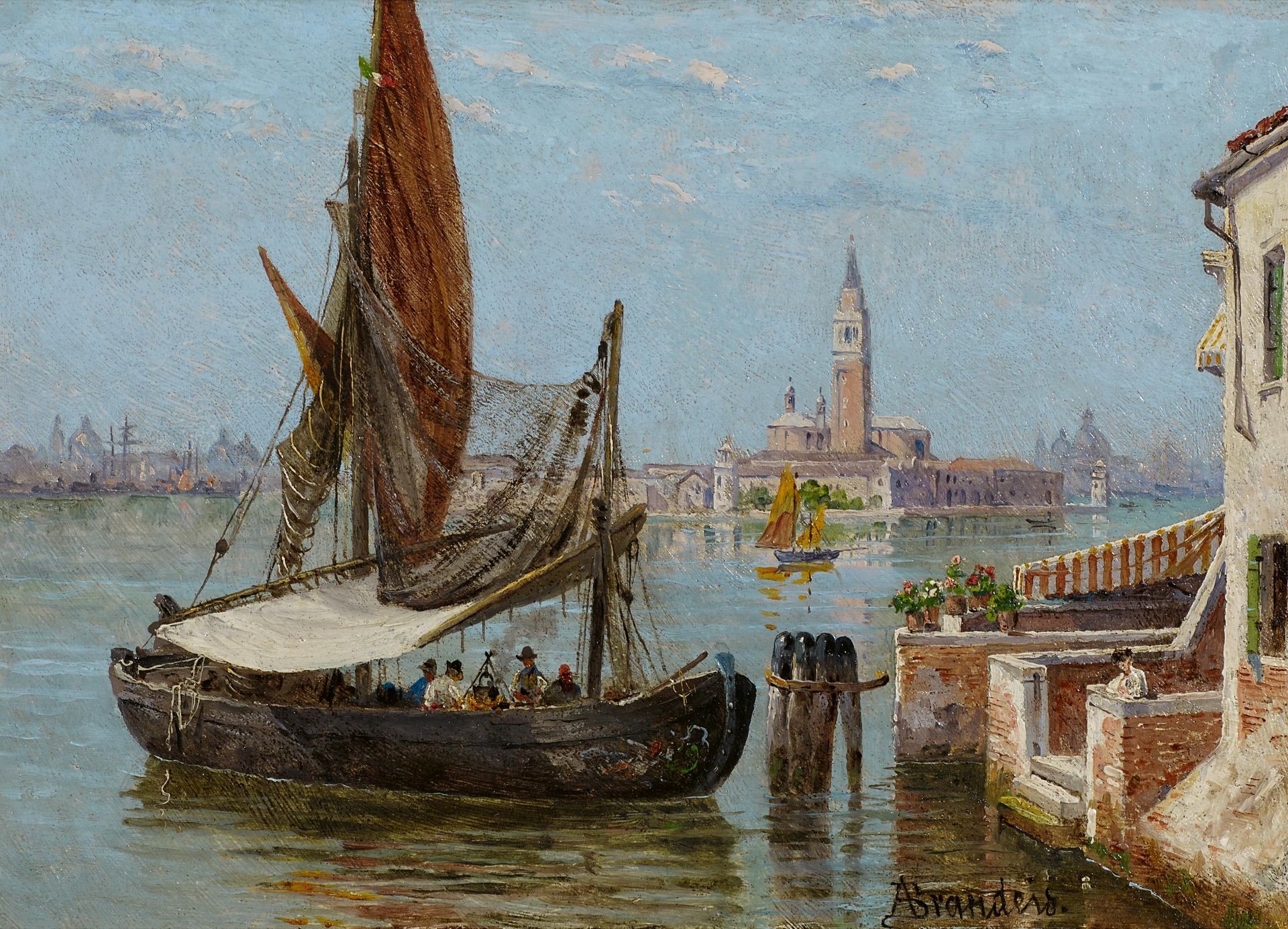 BRANDEIS, ANTONIETTA1849 Miskowitz - 1910 VeniceTitle: Fishing Boat in the Venice Lagoon. Technique: