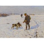 MÜHLIG, HUGO1854 Dresden - 1929 DüsseldorfTitle: Rabbit Hunt on Snowy Fields. Technique: Oil on