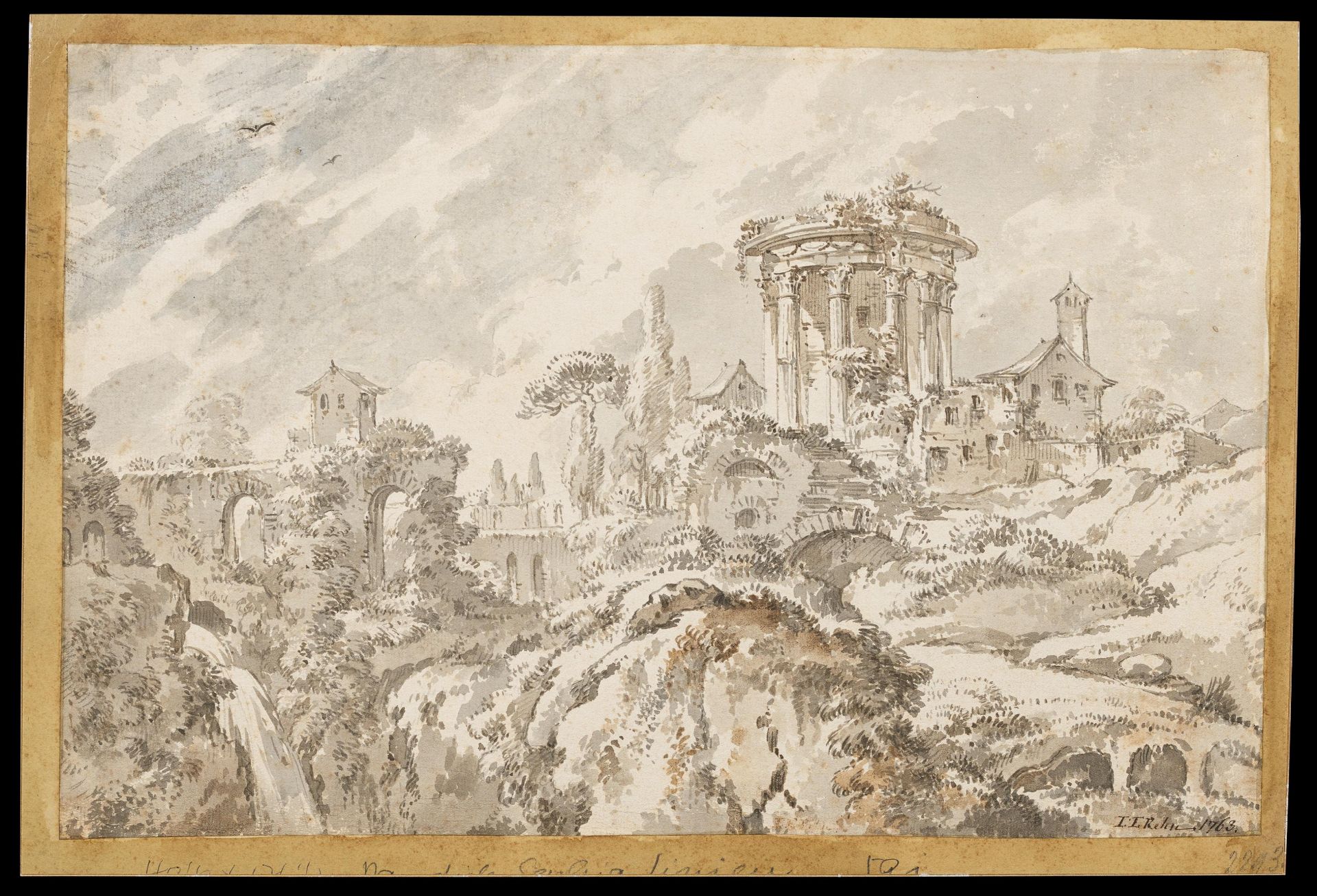 REHN, JEAN ERICStockholm 1717 - 1793Title: The Temple of Vesta in Tivoli. Technique: Watercolour pen - Image 2 of 3