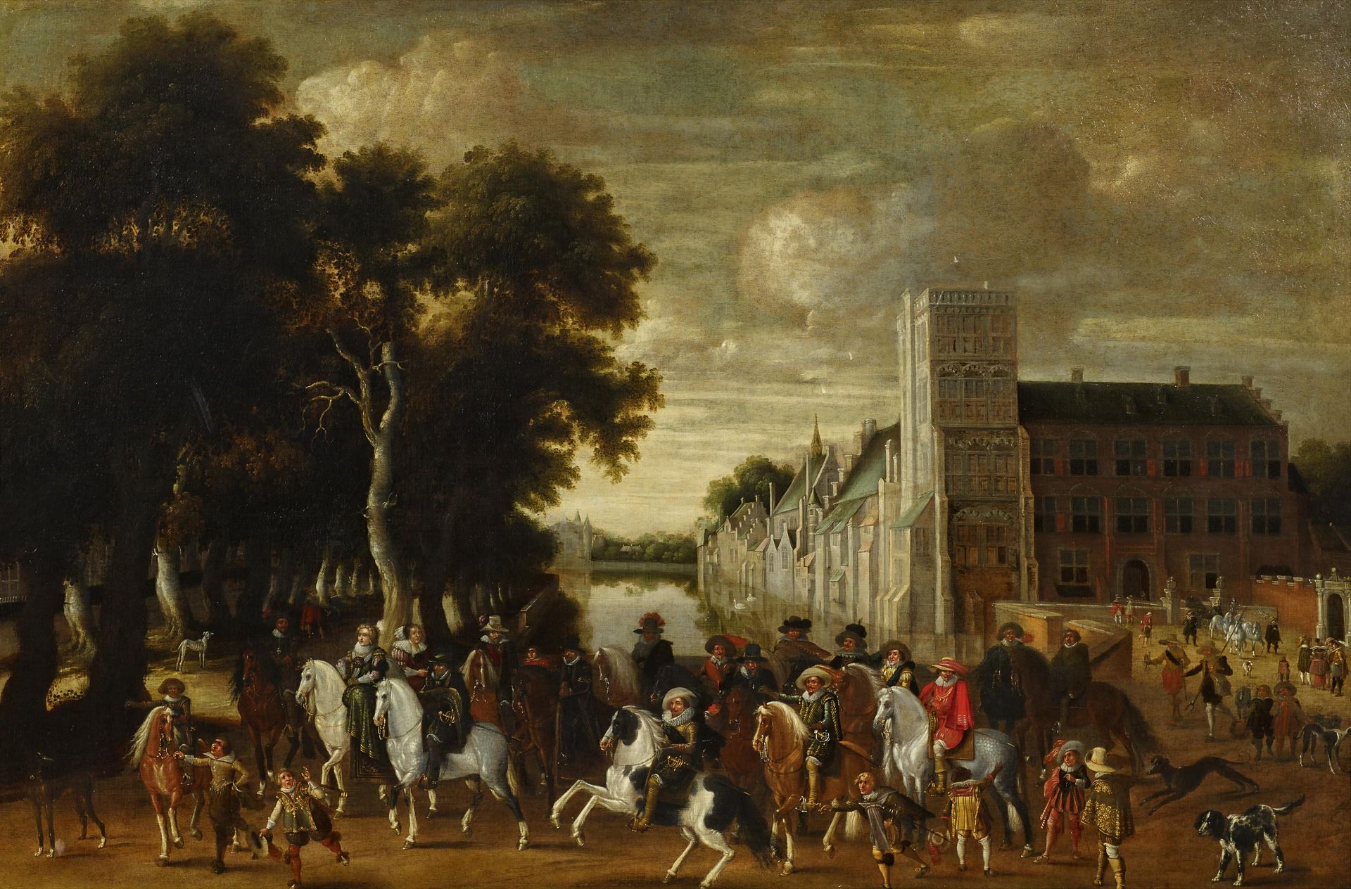 FLEMISH MASTER17th C.Title: Ride out for a Hunt. Elegant courtly company in the park in front of a