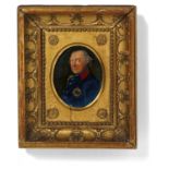 PRUSSIAN COURT PAINTER18. Jh.Title: Miniature Portrait of Frederick the Great with Victory Wreath.