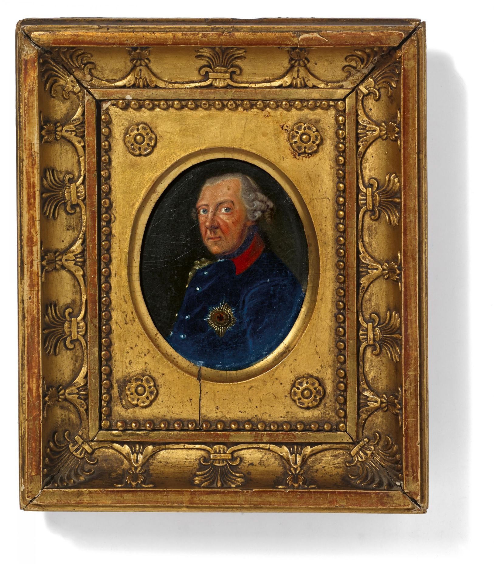 PRUSSIAN COURT PAINTER18. Jh.Title: Miniature Portrait of Frederick the Great with Victory Wreath.
